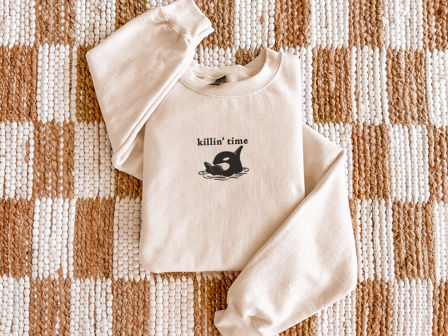 Killinā Time Orca Embroidered Gildan Crewneck | Cozy Minimalist Sweatshirt