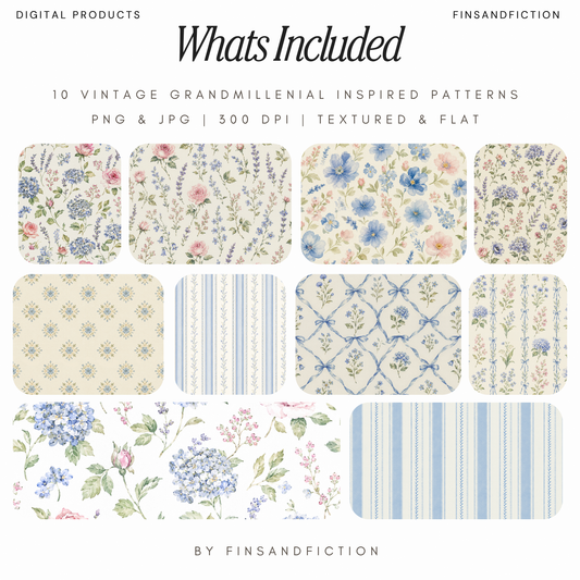 Grandmillennial Seamless Pattern Bundle | 10 Digital Pattern Tiles