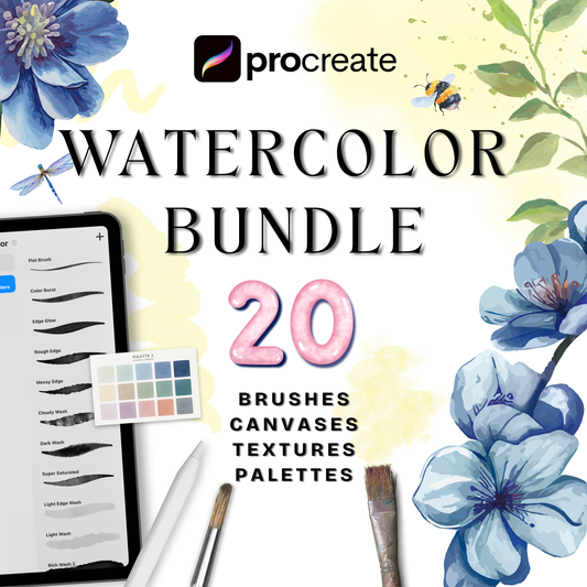 20 Piece Watercolor Brush Set for Procreate | Digital Watercolor Toolkit