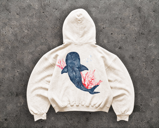 Watercolor Whale Hoodie – Coastal Whale Shark Sweatshirt | Ocean Lover Hoodie by Fins & Fiction