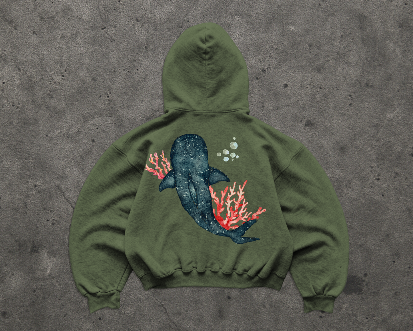 Watercolor Whale Hoodie – Coastal Whale Shark Sweatshirt | Ocean Lover Hoodie by Fins & Fiction