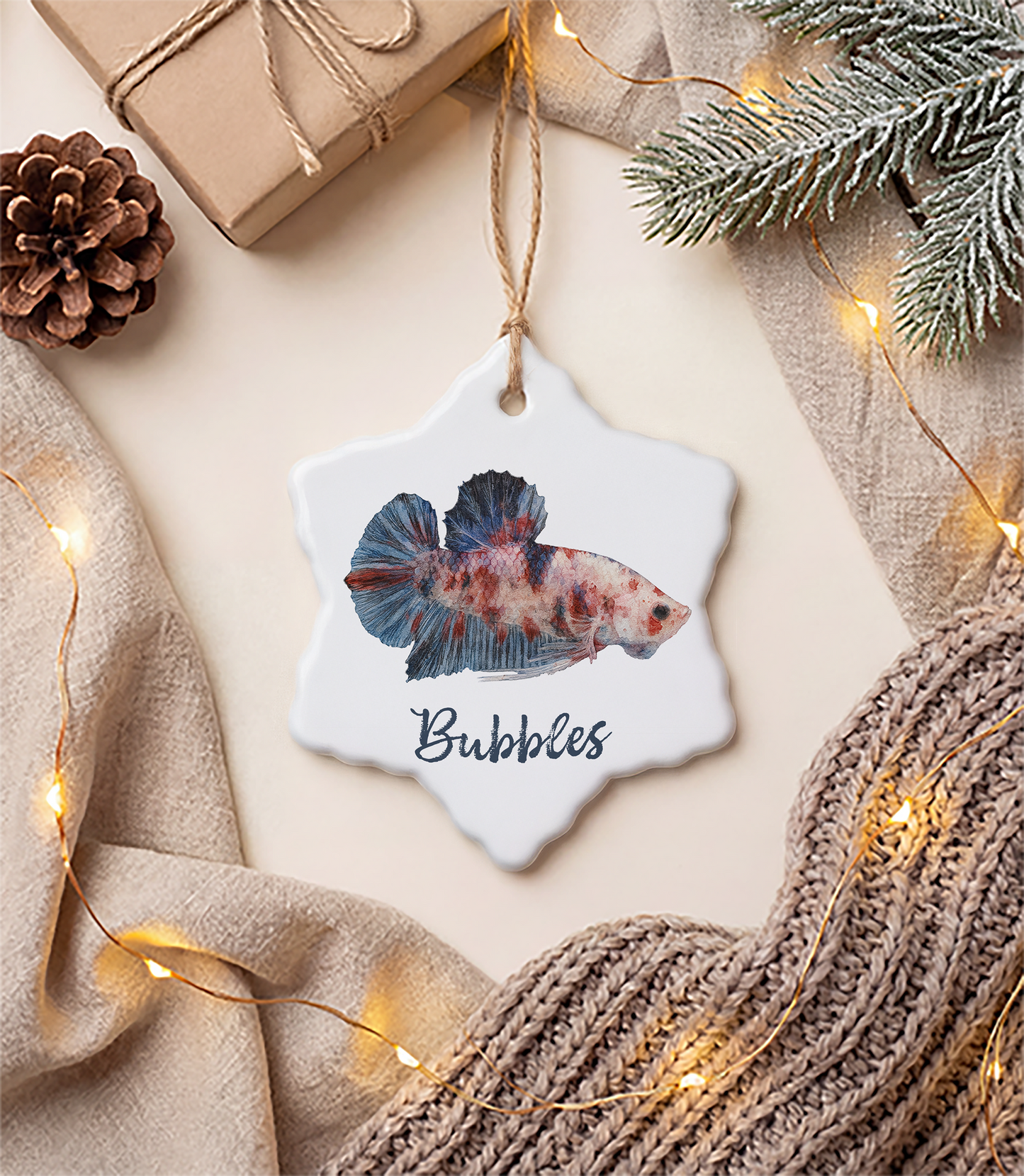 Custom Betta Fish Ornament | Watercolor Pet Portrait, Memorial Gift