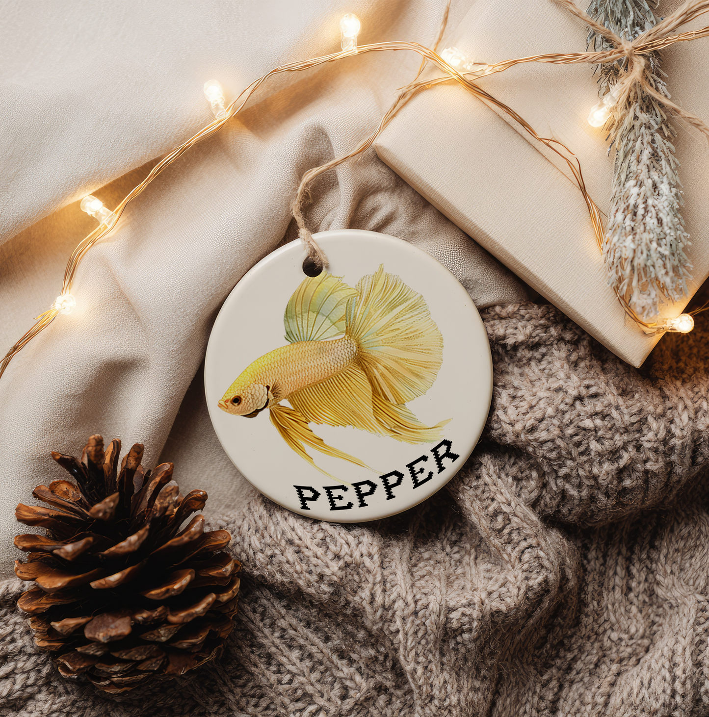 Custom Betta Fish Ornament | Watercolor Pet Portrait, Memorial Gift