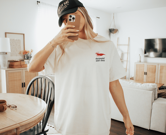 Shrimpin Aint Easy Shirt | Comfort Colors Tee | Funny Seafood Shirt | Coastal Southern T Shirt | Unisex Vintage Wash Tee