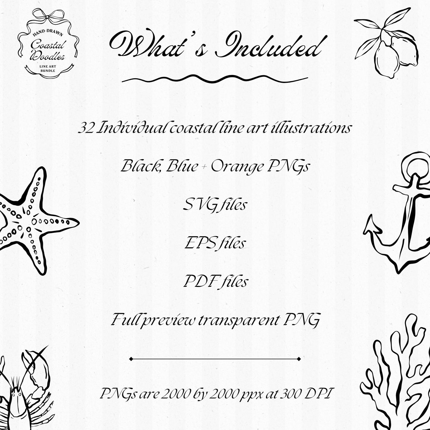 Coastal Line Art Clipart Bundle