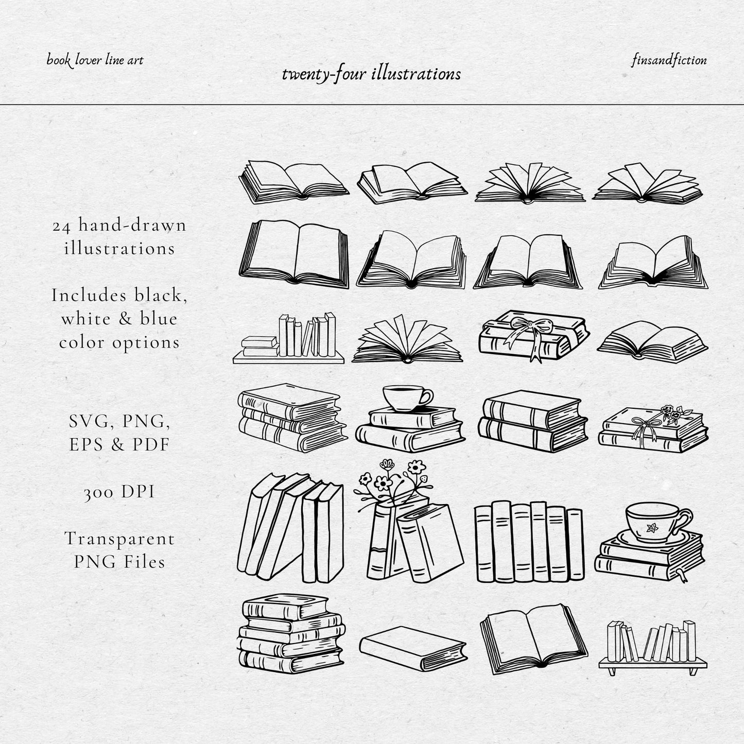 Book Lover Line Art Bundle