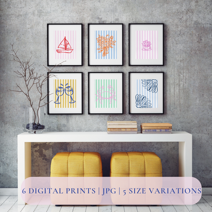 Hand Drawn Coastal Wall Art Bundle | Printable Beach Decor Set