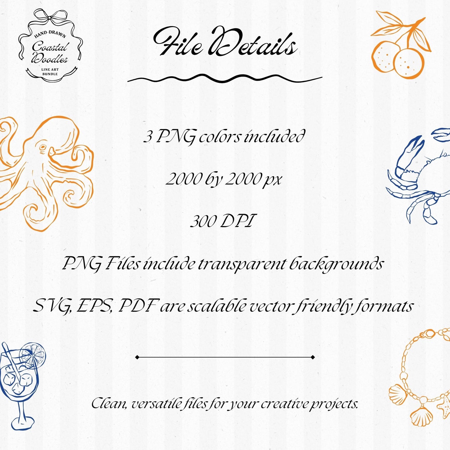 Coastal Line Art Clipart Bundle