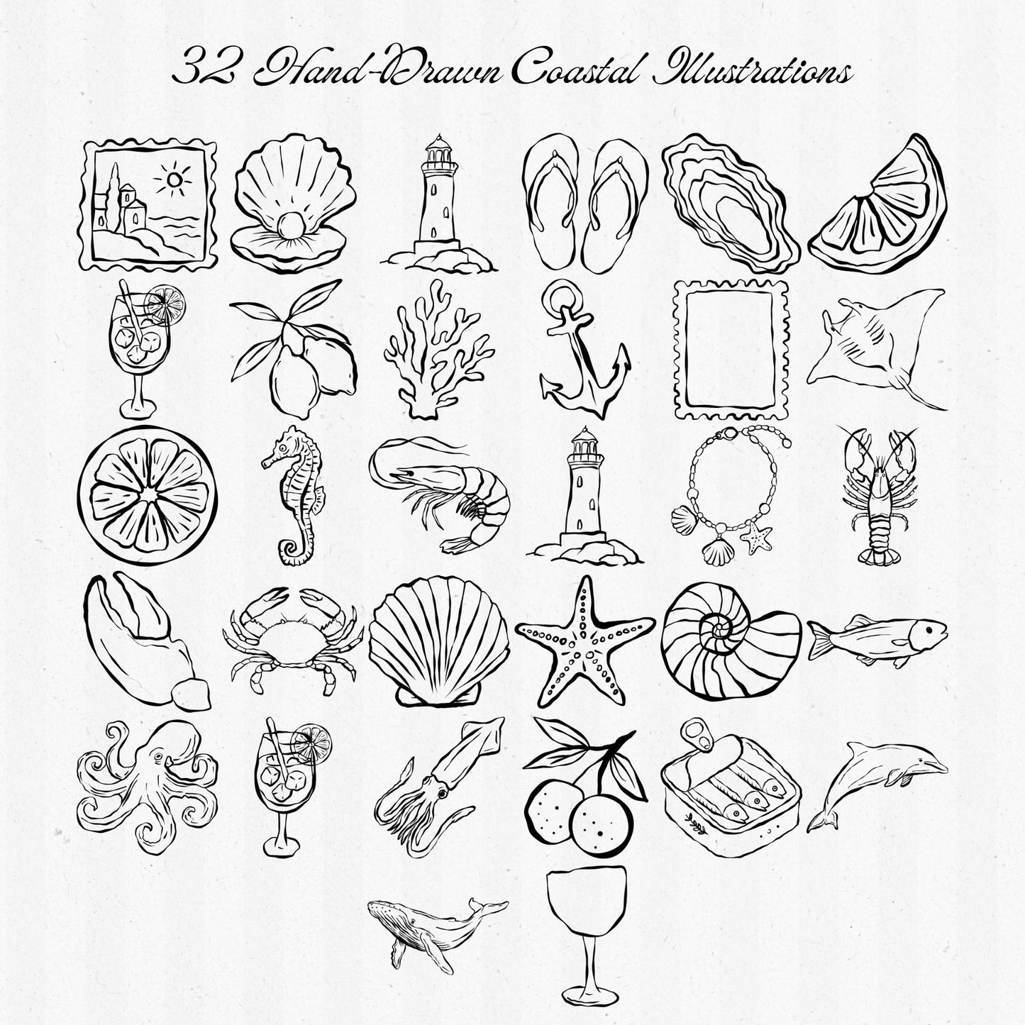 Coastal Line Art Clipart Bundle