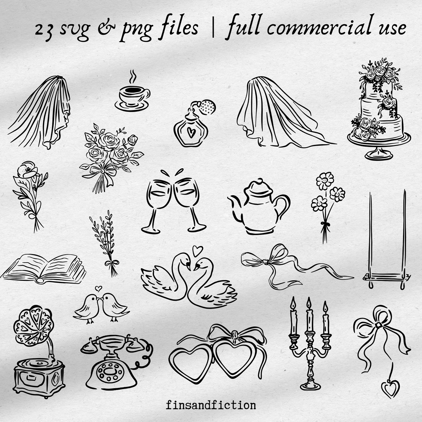 Hand Drawn Wedding Clip Art Bundle | PNG SVG EPS PDF