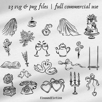 Hand Drawn Wedding Clip Art Bundle | PNG SVG EPS PDF