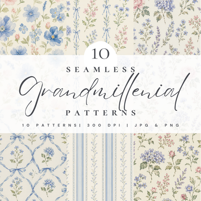 Grandmillennial Seamless Pattern Bundle | 10 Digital Pattern Tiles