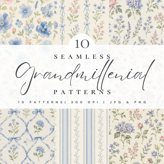 Grandmillennial Seamless Pattern Bundle | 10 Digital Pattern Tiles
