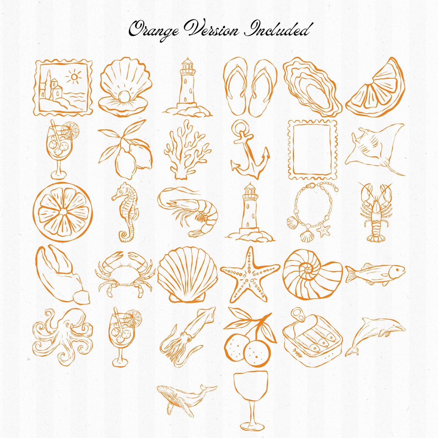 Coastal Line Art Clipart Bundle