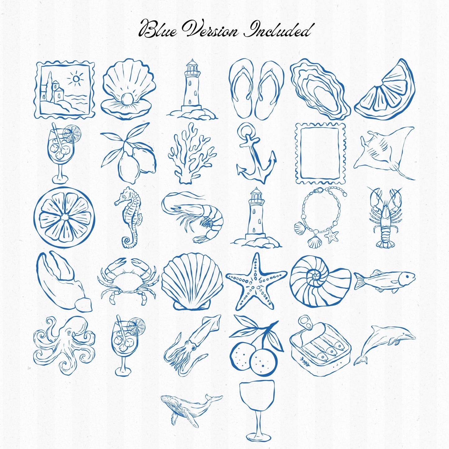 Coastal Line Art Clipart Bundle