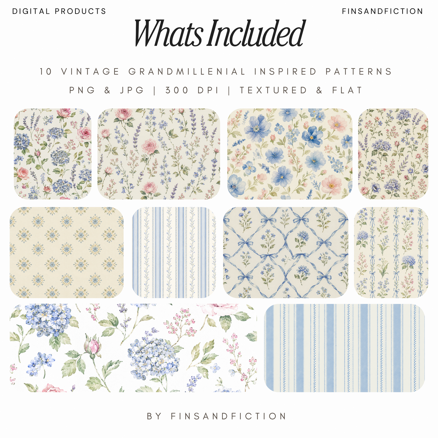 Grandmillennial Seamless Pattern Bundle | 10 Digital Pattern Tiles