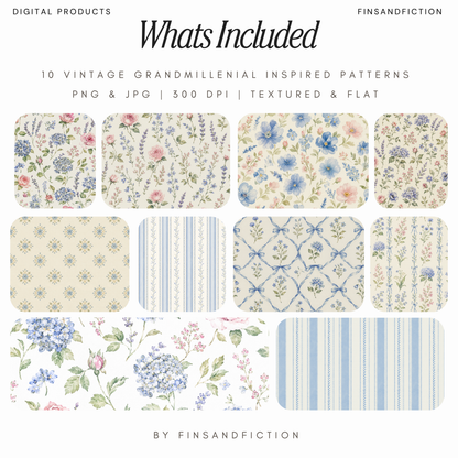 Grandmillennial Seamless Pattern Bundle | 10 Digital Pattern Tiles