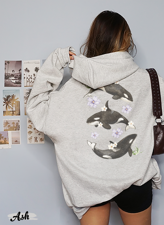 Orca Hoodie | Floral Orca Sweatshirt | Whale Lover Gift | Marine Life Hoodie | Cute Ocean Hoodie | Watercolor Orca Hoodie | Coastal Hoodie