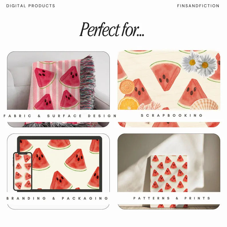 Whimsy Watermelon Seamless Pattern Bundle | Digital Pattern Pack