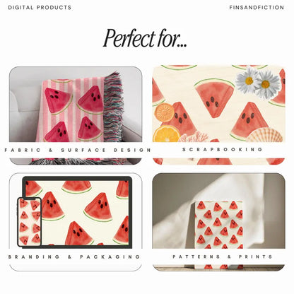 Whimsy Watermelon Seamless Pattern Bundle | Digital Pattern Pack