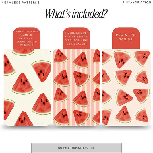 Whimsy Watermelon Seamless Pattern Bundle | Digital Pattern Pack